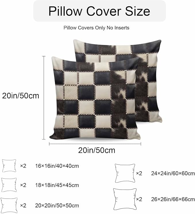 Beige Black Animal Printed Outdoor Pillow Covers 20x20 Inch Throw Pillow Covers Set of 2 Waterproof Decorative Pillow Cases Modern Fur Checkered Cushion Covers for Patio Furniture Garden Couch Sofa