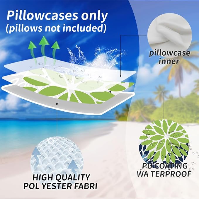 DFXSZ Outdoor Waterproof Pillow Covers 18x18 Set of 2 Green Blue Flower | Spring Summer Waterproof Flower Throw Pillowcases（No Inserts）Outdoor Decor for Patio Funiture Garden Polyester Covers