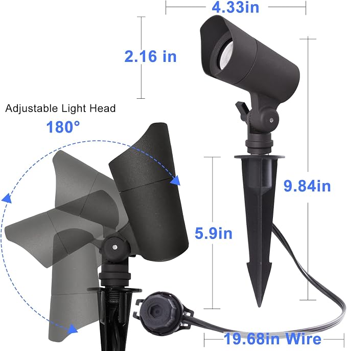 E ENERGETIC LIGHTING LED Landscape Lights with Connectors, 12V Low Voltage, Warm White 3000k, 4W, 175LM, Outdoor Waterproof Garden Pathway Lights Wall Tree Flag Spotlights with Spike Stand, 6 Pack