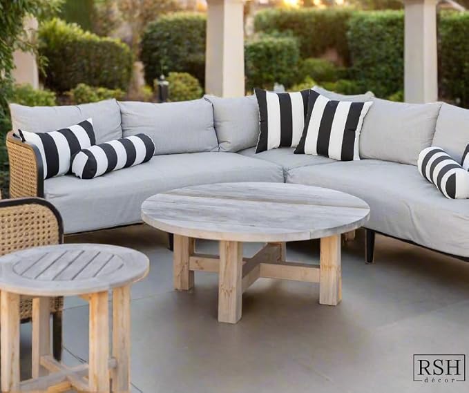 RSH Décor Jumbo Lumbar Pillow Covers – Set of 4 | 26" x 16" | for Outdoor Patio, Lounge, Adirondack, Deck | Water & Fade-Resistant | Black & White Stripe | Includes Down-Alternative Inserts