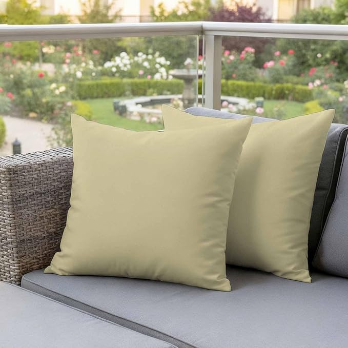 Outdoor Pillow Covers 16 x 16 Inches, Yellow Solid Color Waterproof Throw Pillow Cover Set of 2, Aesthetics Contemporary Luxury Decorative Square Cushion Covers for Patio/Couch/Garden