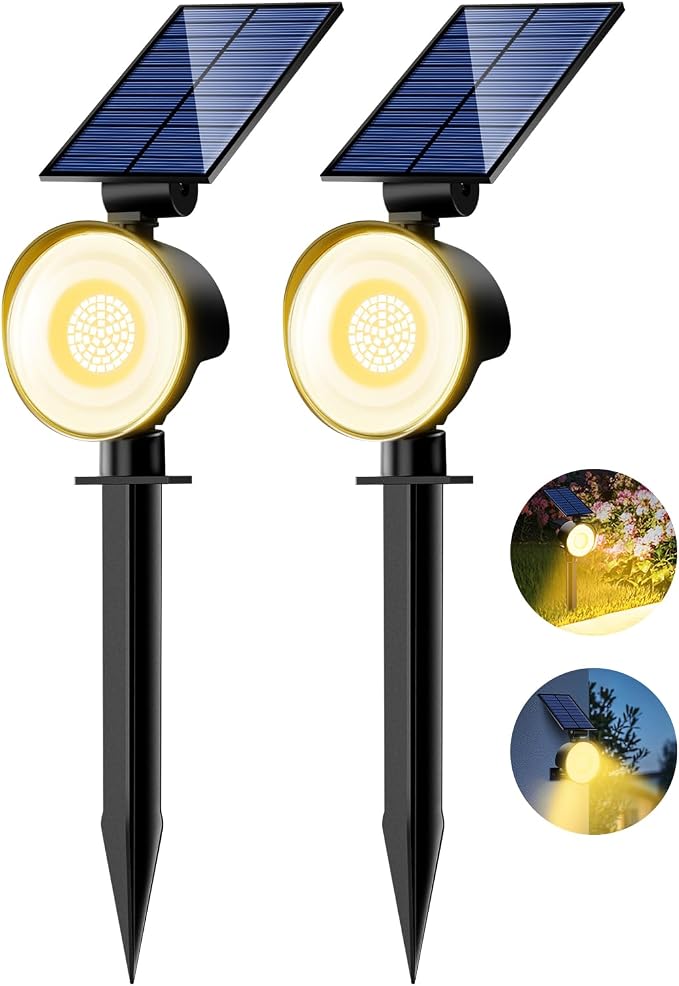 nipify Solar Spot Lights Outdoor Waterproof, Landscape Spotlights | Warm White, 2 Pack/53 LED/3 Modes, Adjustable Solar Panels, Auto On/Off, Uplights Lighting for Outside Tree Yard Flag Garden