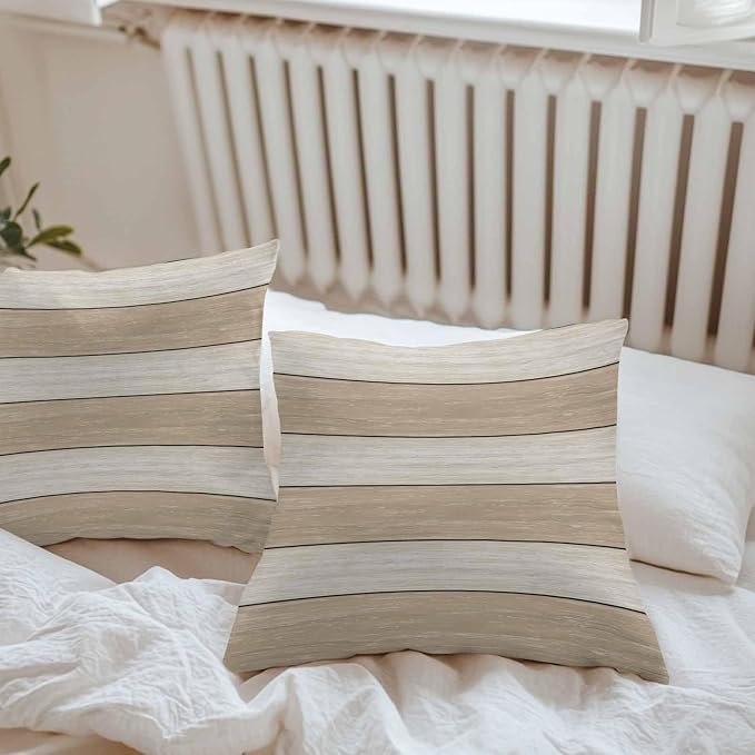 Vandarllin Outdoor Throw Pillow Covers 20X20 Set of 2 Waterproof Ivory White Beige Decorative Zippered Cushion Covers for Patio Furniture, Farmhouse Retro Rustic Barn Wood Texture Lumbar Pillowcases