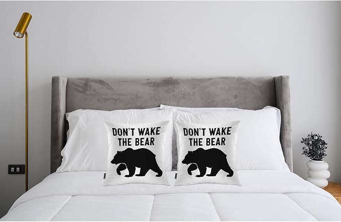 Swono Decorative Square Pillow Covers 18x18 Inch Bear, Don't Wake The Bear Quote Polyester Pillow Case Set of 2, Soft Cushion Cover Pillowcases for Home Bedroom Couch Sofa Armchair, Black Bear