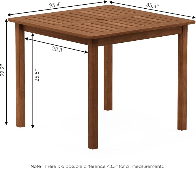 Furinno TIOMAN Square Outdoor Patio Dining Table, Solid Hardwood Garden Table for Backyard, Deck, Balcony, Teak Oil Finish, Light Wood