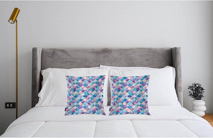 Swono Mermaid Scales Decorative Throw Pillow Cushion Covers, Rainbow Mermaid Fish Scales Cozy Pillowcase Home Decor, Double-Sided Printed Pillow Covers for Bedroom Livingroom Office 18x18 Set of 2
