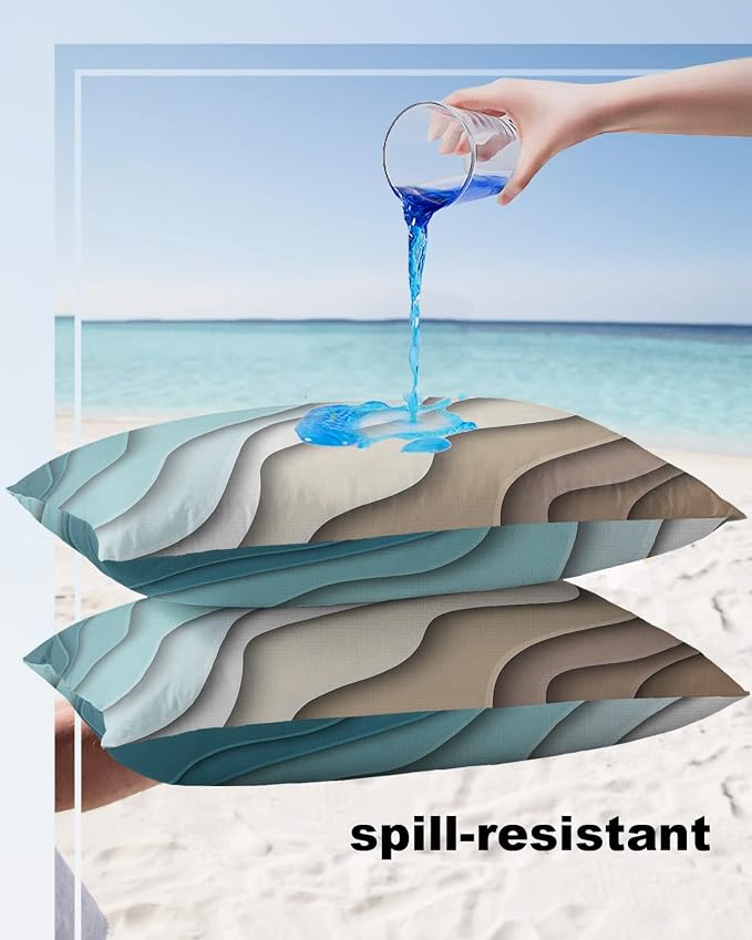 Outdoor Pillows 20x12 Waterproof Outdoor Pillow Covers Ombre Stripes Turquoise Brown Polyester Throw Pillow Covers Garden Cushion Decorative Case for Patio Couch Decoration Set of 2 Abstract Striped