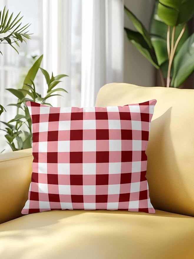 Waterproof Outdoor Pillow 1 Pack Red Check Buffalo Plaid Decorative Throw Pillows Cover & Insert 18x18 Inch Pillowcase Check Lines Square Pillows for Couch Sofa Bed Patio Furniture Indoor Outdoor