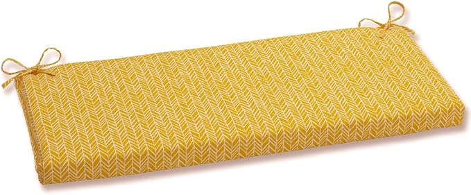 Pillow Perfect Outdoor/Indoor Herringbone Egg Yolk Bench Cushion, 45" x 18", Yellow