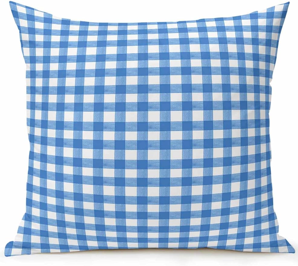 Outdoor Waterproof Throw Pillows Light Blue Gingham Check Patio Pillows,Decorative Pillow Covers with Insert,Pillow Cushion Case for Garden Couch Sofa Country Classic Plaid