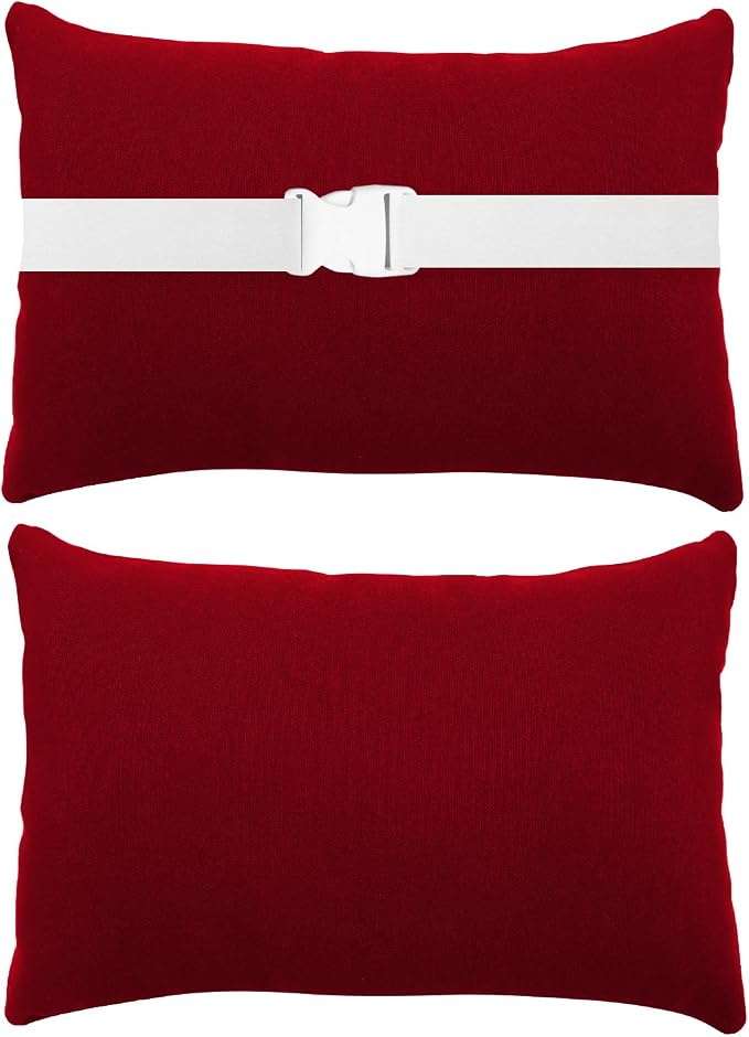 Chaise Lounge Head Resting Pillows, Waterproof Outdoor Pillows | 2 Pack Head Support Pillow with Adjustable Elastic Stripe for Garden Furniture Decorative, Red
