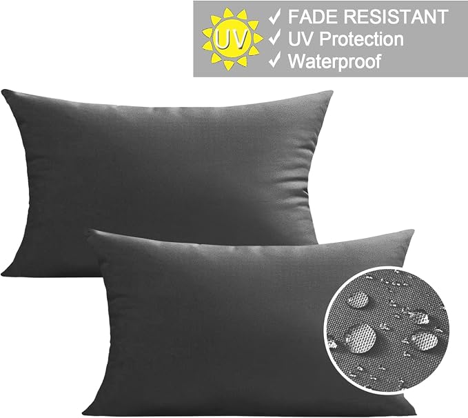 VAKADO 12x20 Outdoor Waterproof Throw Pillow Covers Set of 2 Decorative Grey Outside Patio Furniture Cushion Cases Decor for Garden Bench Porch Couch Tent Sunbrella