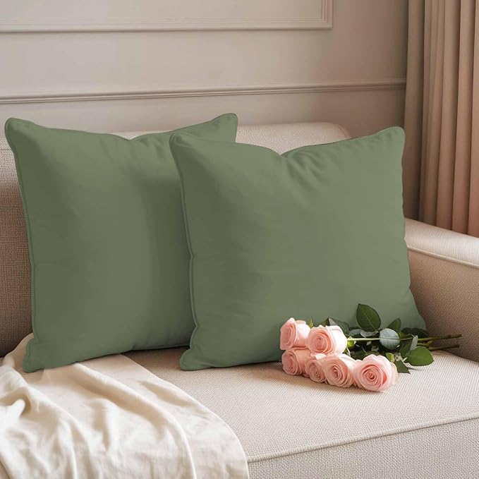 Outdoor Pillow Covers 16 x 16 Inches, Green Solid Color Waterproof Throw Pillow Cover Set of 2, Aesthetics Contemporary Luxury Decorative Square Cushion Covers for Patio/Couch/Garden