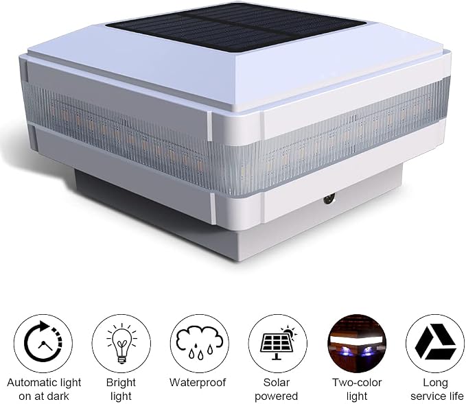 Solar Outdoor Post Cap Lights, 160LM 6000K Cool White, IP65, 4 Pack White | 52 LEDs High Brightness, Waterproof Fence Post Lights Compatible with 4x4 5x5 Wooden Posts, for Fence Deck Patio Garden Yard
