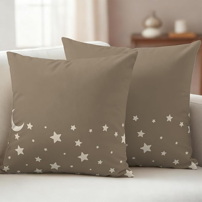 Stars Moon Waterproof Outdoor Pillow Covers Set of 2 Home Decor, Starry Night Khaki Pillowcase Patio Pillow Covers for Couch Bench Patio Furniture Garden 26x26in