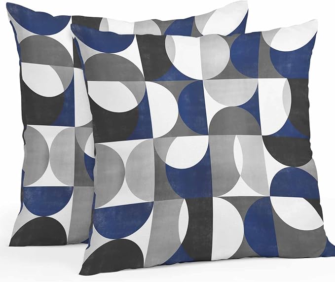 Vandarllin Outdoor Throw Pillows Covers 26x26 inch Set of 2 Waterproof Modern Blue Gray Geometric Decorative Zippered Cushion Covers for Patio Furniture, Abstract Mid Century Lumbar Pillowcases