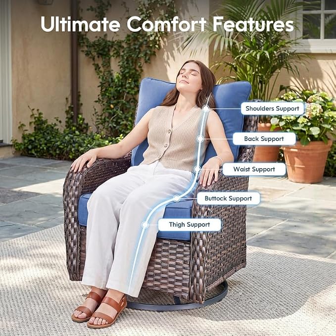 Luxury 22*24*6in Outdoor Patio Cushions, 5 Pieces Navy Blue Outdoor Cushion | 6'' Thick Outdoor Cushions, Water-Resistant, Reversible, Removable Cover, for Patio Chairs Sofa Couch Loveseat