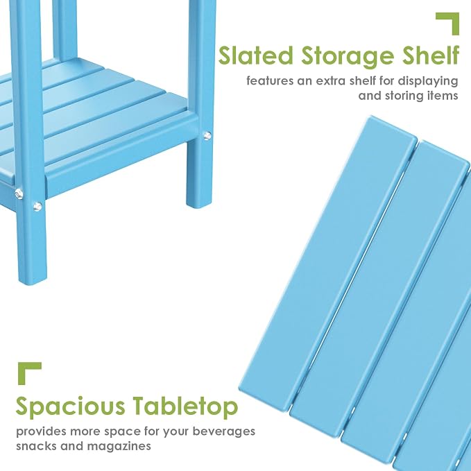 GREENVINES Adirondack-Outdoor-Side-Table | 14 x 13 Inches | HDPE Plastic | All Weather | Arctic | Outside End Tables | Storage Shelf | for Patio Porch Backyard Indoor