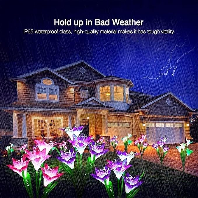 SOLARBABY Solar Lights Outdoor - Lily Flower Solar Garden Lights, 4 Pack Lights Outdoor Waterproof Multicolor Changing LED Flower with Bigger Lily for Patio Yard Pathway Balcony Outdoor Décor
