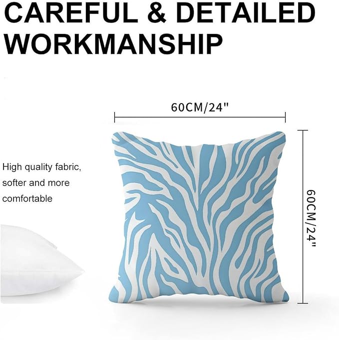 Cushion Cases Blue Tiger Print Cushion Cover Classic Animal Tiger Print Pillow Cover Accent Farmhouse Decor Pillow for Couch Sofa Bedroom Car 24x24 in