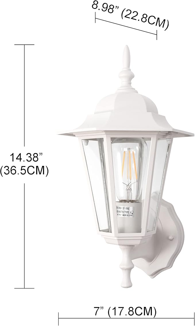 GRUENLICH Outdoor Wall Light Fixture, Rustproof Aluminum, Glass | Exterior Porch Light Wall Sconce Lantern for House, Patio, Garage, Waterproof, E26 Socket 60W Max, White, 1 Pack