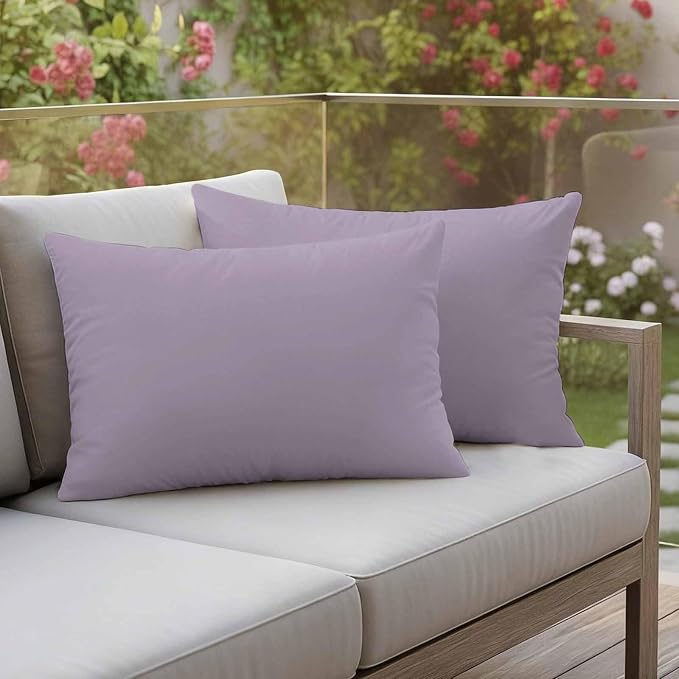 Lumbar Pillow Covers 12 x 20 Inches, Purple Solid Color Waterproof Throw Pillow Cover Set of 2, Aesthetics Contemporary Luxury Decorative Rectangle Cushion Covers for Patio/Couch/Garden