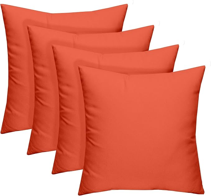 RSH DECOR Square Throw Pillows Set of 4, 17" x 17", Outdoor Pillows Waterproof, Patio Furniture Pillow, Decorative Outdoor Throw Pillow, Spun Polyester, Coral, Made in USA