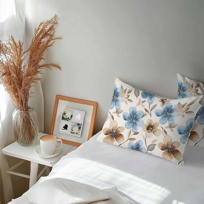 Garden Outdoor Pillow Covers Set of 2,Decorative Spring Blossom Flower Waterproof Throw Pillow Case, Watercolor Floral Leaves Linen Soft Cozy Cushion Pillowcases
