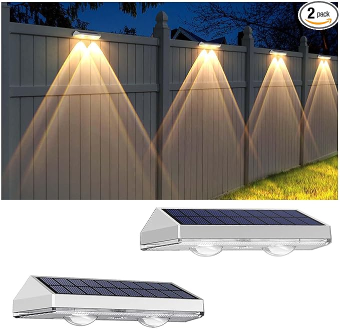 LIANGLOME 2 Pack Solar Fence Lights - 2PK Solar Outdoor Light Warm White/Daylight White/Cold White 3 Mode Deck Lights for Outside, Deck Fences, Stair Railings, Pools and Walls