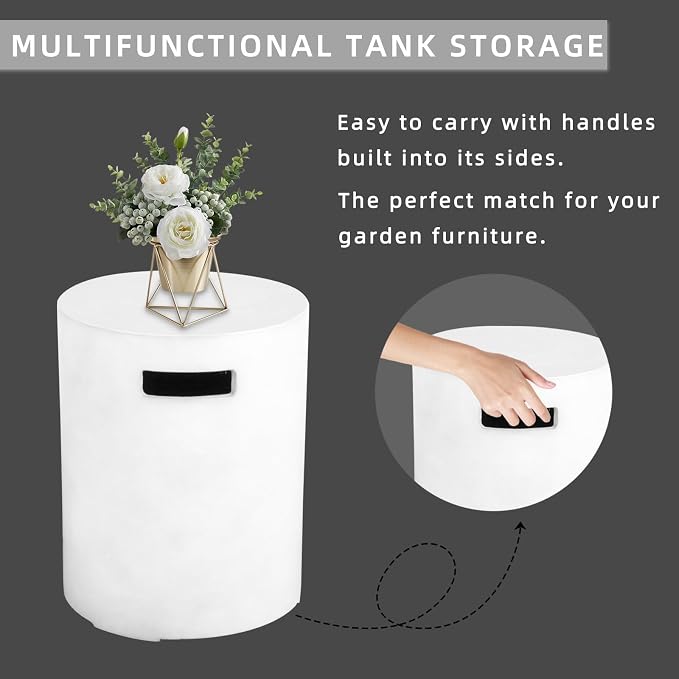 Afterglow 16" Propane Tank Cover Table, Round Tank Container Fits Standard 20 lbs Propane Tank Outdoor Gas Tank, Deck Backyard Patio, White