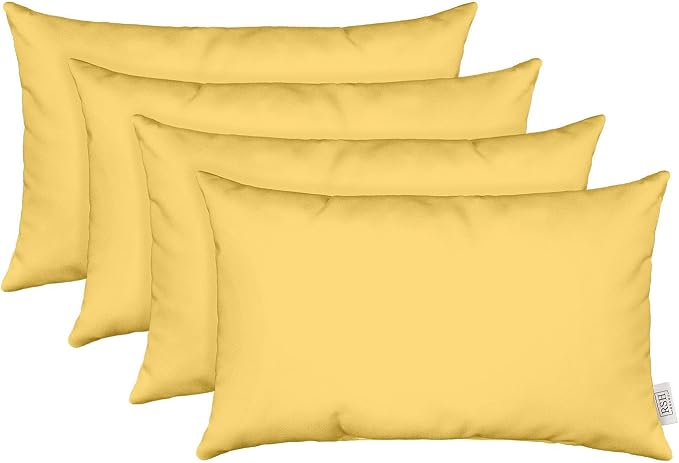 RSH DECOR Sunbrella 20" x 12" Lumbar Throw Pillows Set of 4 | Water and Fade-Resistant Performance Fabric | Outdoor Pillow Covers with Down-Alternative Inserts | Made in USA (Canvas Buttercup Yellow)