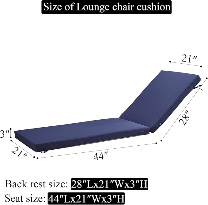 72x21 Inches Chaise Lounge Cushions Outdoor Replacement for Pool Side Waterpoof Patio Lounge Chair Cushions, Navy Blue
