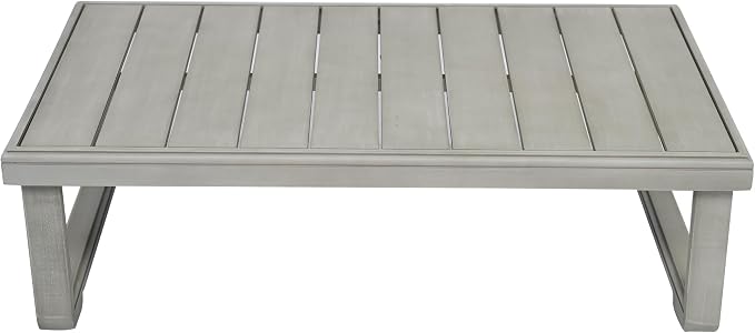 Outdoor Coffee Table with Slat Design and Sled Base, Light Grey