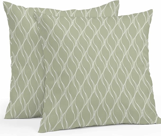 Sage Green Stripes Outdoor Pillow Covers 18x18 Inch Throw Pillow Covers Set of 2 Waterproof Decorative Pillow Cases Simple Geometric Modern Monochrome Cushion Covers for Patio Furniture Garden Couch