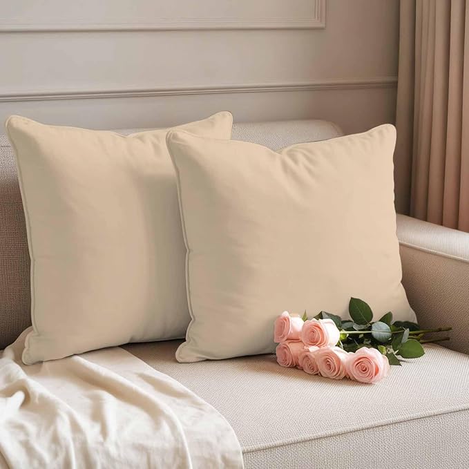 Outdoor Pillow Covers 26 x 26 Inches, Khaki Solid Color Waterproof Throw Pillow Cover Set of 2, Aesthetics Contemporary Luxury Decorative Square Cushion Covers for Patio/Couch/Garden