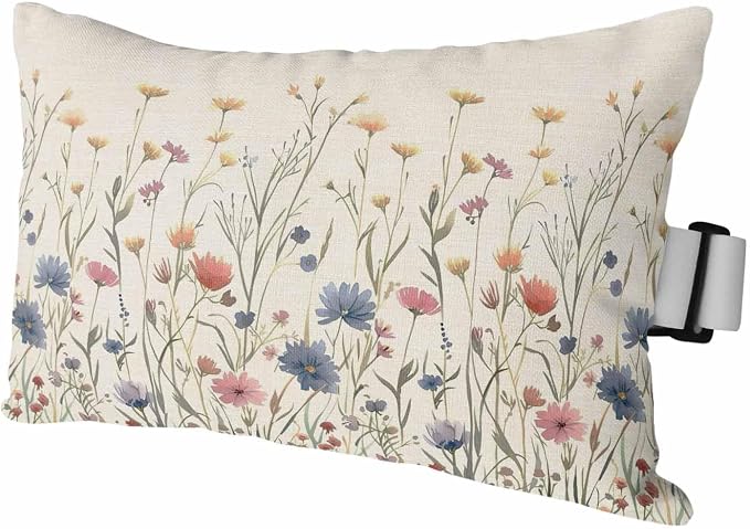 Outdoor Pillow for Chaise Lounge Chair Garden Watercolor Flower on Burlap Headrest Pillow with Adjustable Strap Set of 1,11x16 inch, Blossom Floral Botanical Leaves Head Pillows for Patio Pool