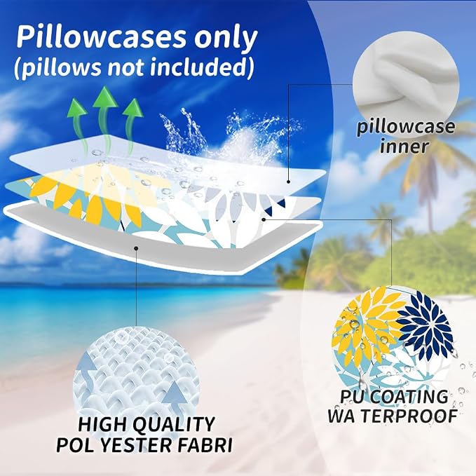 DFXSZ Pack of 2 Outdoor Waterproof Throw Pillow Covers 18x18 Yellow Blue | Polyester Colorful Spring Summer Floral Decorative Cushion Cases(NO INSERT),For Couch Patio Funiture Garden Home Decor