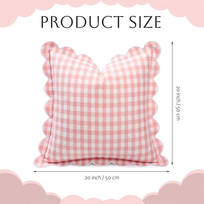 Gingham Scalloped Throw Pillow Cover 20"x20",Pink