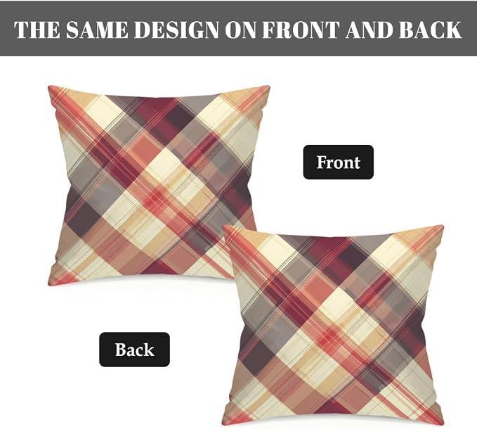 16x16 Inch Outdoor Pillow Covers Set of 2 Waterproof Throw Pillow Covers Decorative Couch Cushion Covers Buffalo Plaid Square Pillowcases Protectors for Patio Garden Sofa
