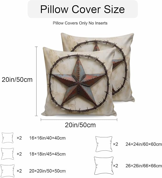 Texas Star Vintage Waterproof Outdoor Pillow Covers Set of 2 Home Decor, Abstract Country Stars Modern Pillowcase Patio Pillow Covers for Couch Bench Furniture Garden 26x26in