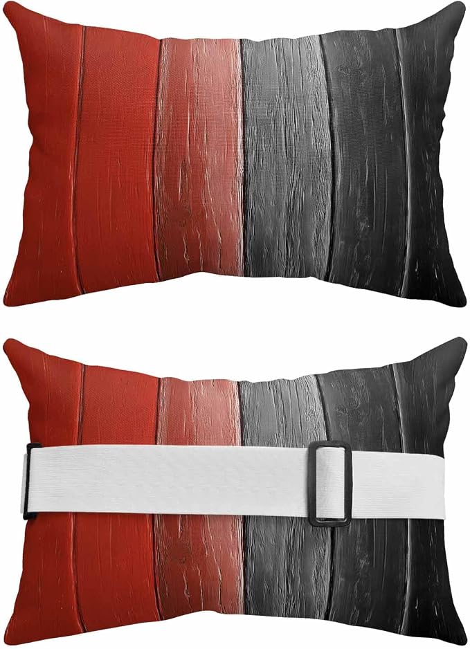 Red Black Ombre Outdoor Pillows for Chaise Lounge Chair Waterproof Lumbar Pillows with Insert&Strap Beach Headrest Pillow Vintage Farmhouse Wooden Recliner Neck Pillow for Patio Pool 12"x20"