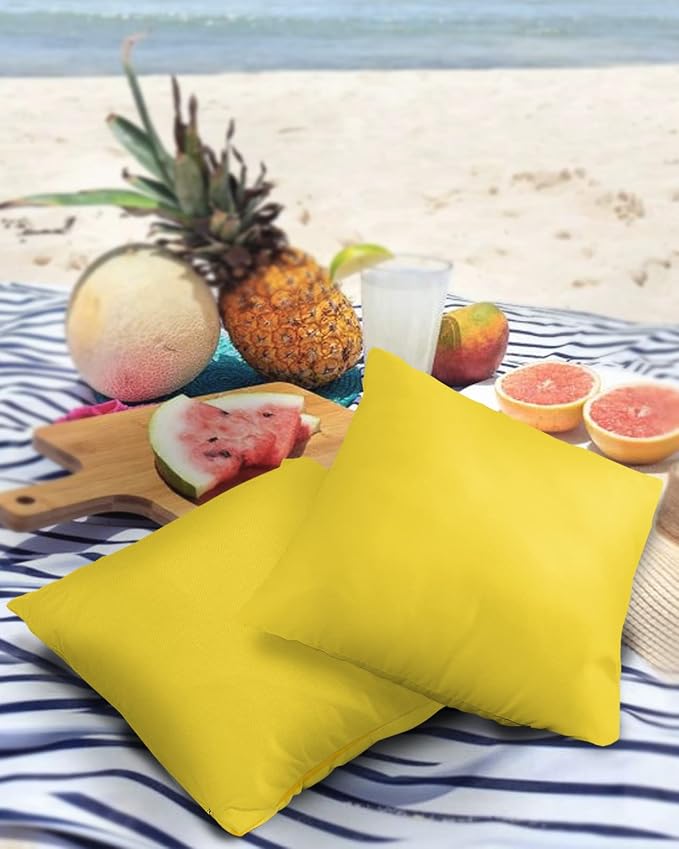 Outdoor Waterproof Pillow Covers for Patio Furniture Bright Yellow Decorative Throw Pillow Cover Solid Color Pillowcases Set of 2 Cushion Case for Sofa Couch Chair Home Decor 16x16 inch x 2pcs