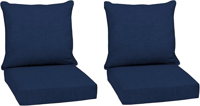 Arden Deep Seat Outdoor Chair Cushion Set (2-Pack), 24 in x 24 in, Weather-Proof, Rain-Proof, Fade Resistant Patio Cushion Set for Chair, Sofa, and Couch Sapphire Blue Leala | Outdoor Sofa, Couch, Conversation Set, Weather-Proof, Rain-Proof, Fade Resis...