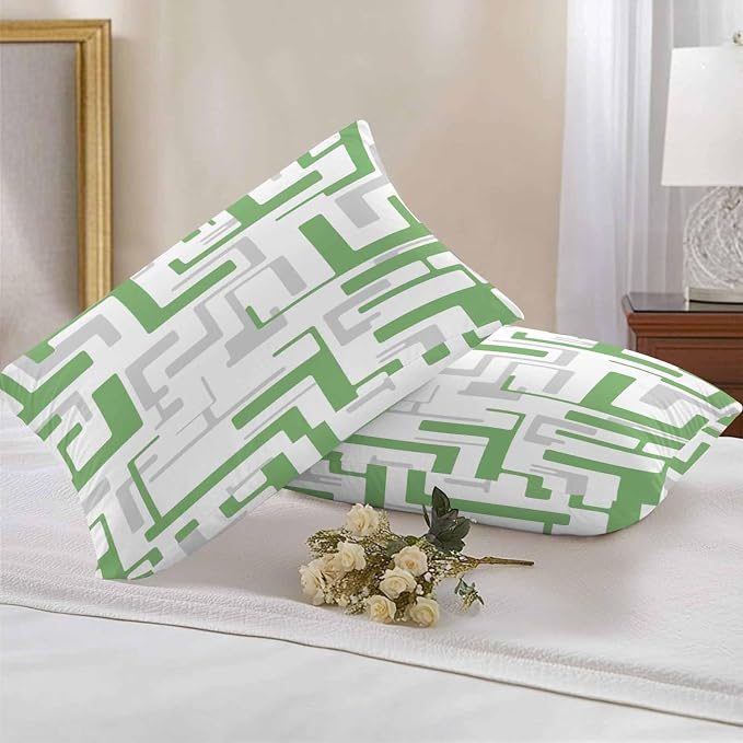 Vandarllin Outdoor Throw Pillows Covers 20x12 inch Set of 2 Waterproof Green Geometric Stripes Decorative Zippered Cushion Covers for Patio Furniture, Modern Abstract Lines Lumbar Pillowcases