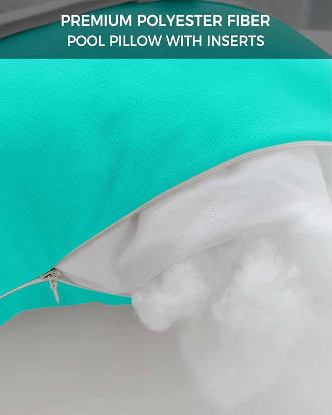 Outdoor Pillow for Lounge Chair with Strap & Insert Teal Green Pattern Recliner Head Pillow Pure Colour Waterproof Headrest Patio Lumbar Pillows for Beach Pool Office Chaise Chair 12x20 Inch