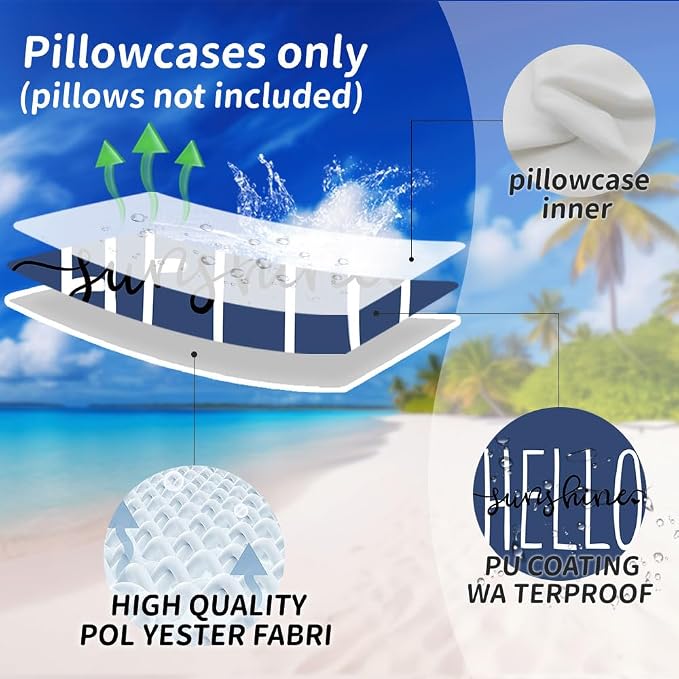 DFXSZ Navy Blue Outdoor Waterproof Pillow Covers 18x18 Set of 2 | Hello Sunshine Decor Spring Summer Polyester Pillow Covers(NO INSERTS)| Decor for Patio Funiture Garden Sofa Couch