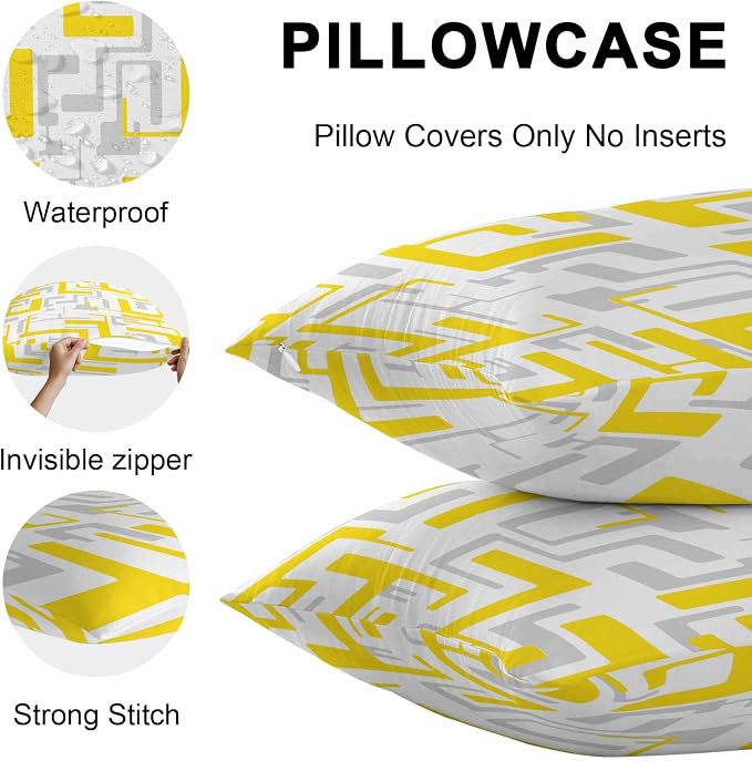 Vandarllin Outdoor Throw Pillows Covers 24x24 inch Set of 2 Waterproof Yellow Geometric Stripes Decorative Zippered Cushion Covers for Patio Furniture, Modern Abstract Lines Lumbar Pillowcases