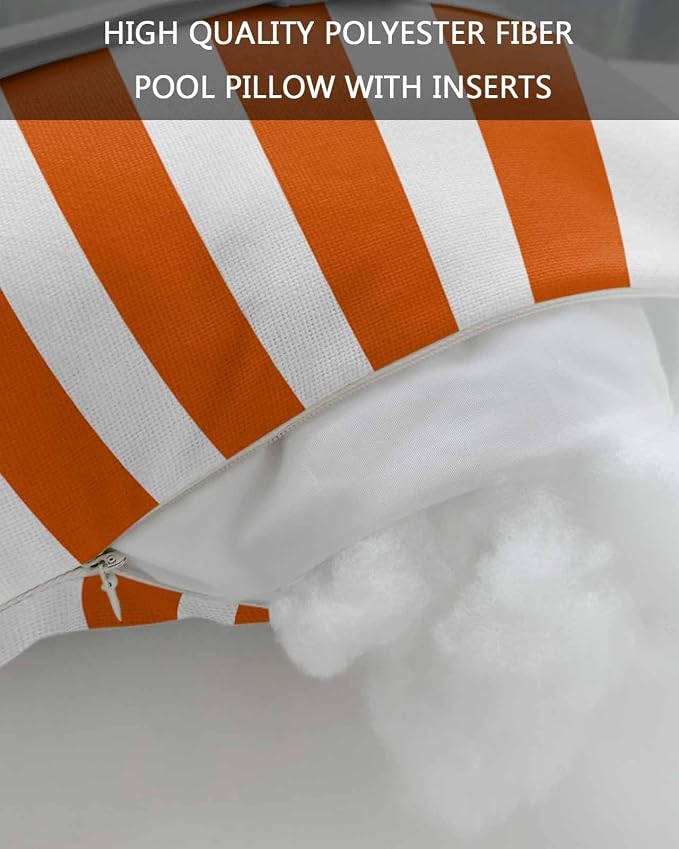 DecorLovee Burnt Orange Striped Outdoor Recliner Pillows for Head, Thanksgiving Waterproof Chair Pillow with Elastic Stripe, Farmhouse Orange Stripes Chaise Lounge Pillow for Patio/Pool 2Pack, 11"x16"