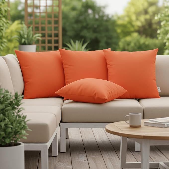 RSH DECOR: Sunbrella Square Throw Pillows Set of 2 | 20" x 20" | Weather-Resistant Performance Fabric | Outdoor Pillow Covers with Down-Alternative Inserts | Made in USA (Canvas Melon Bright Coral)
