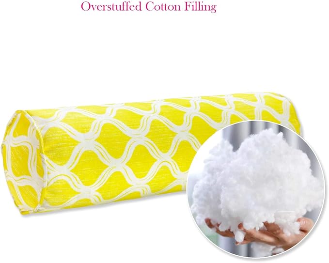 Pack of 2 Outdoor Waterproof Decorative Bolster Pillows with Inserts for Patio Furniture, 20x6 Inch Fade Resistant Patio Garden Bolster Cushions for Couch Bed Sofa, Geometric Yellow